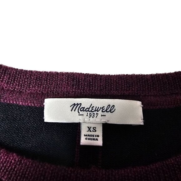 Madewell Merino Wool Sweatshirt Hi Low Hem Colorblock Purple Black Women Size XS - Picture 3 of 7